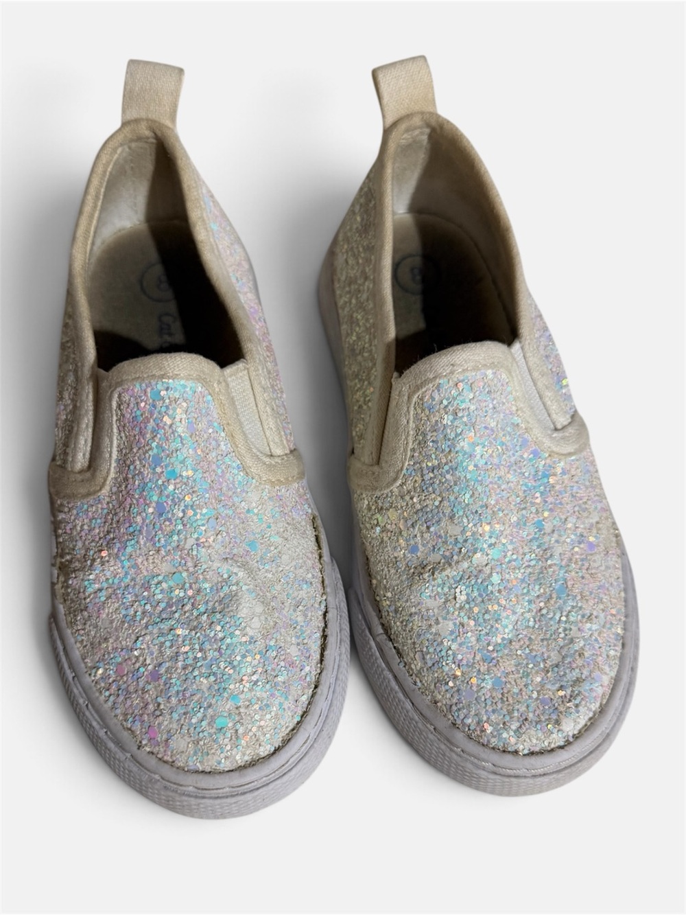 Cat & Jack Toddler Girls Size 8 Iridescent Glitter Slip-On Sneakers White